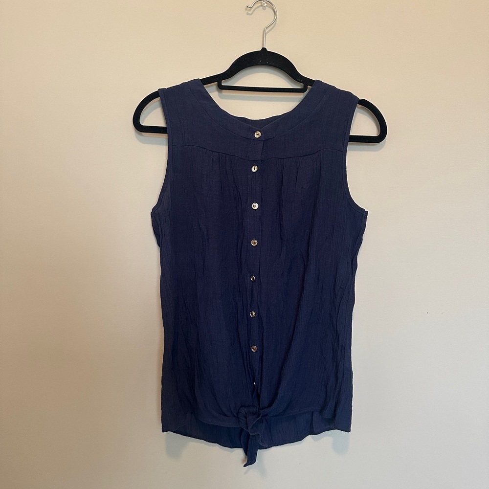 PerSeption Concept Button-Down Navy Blouse